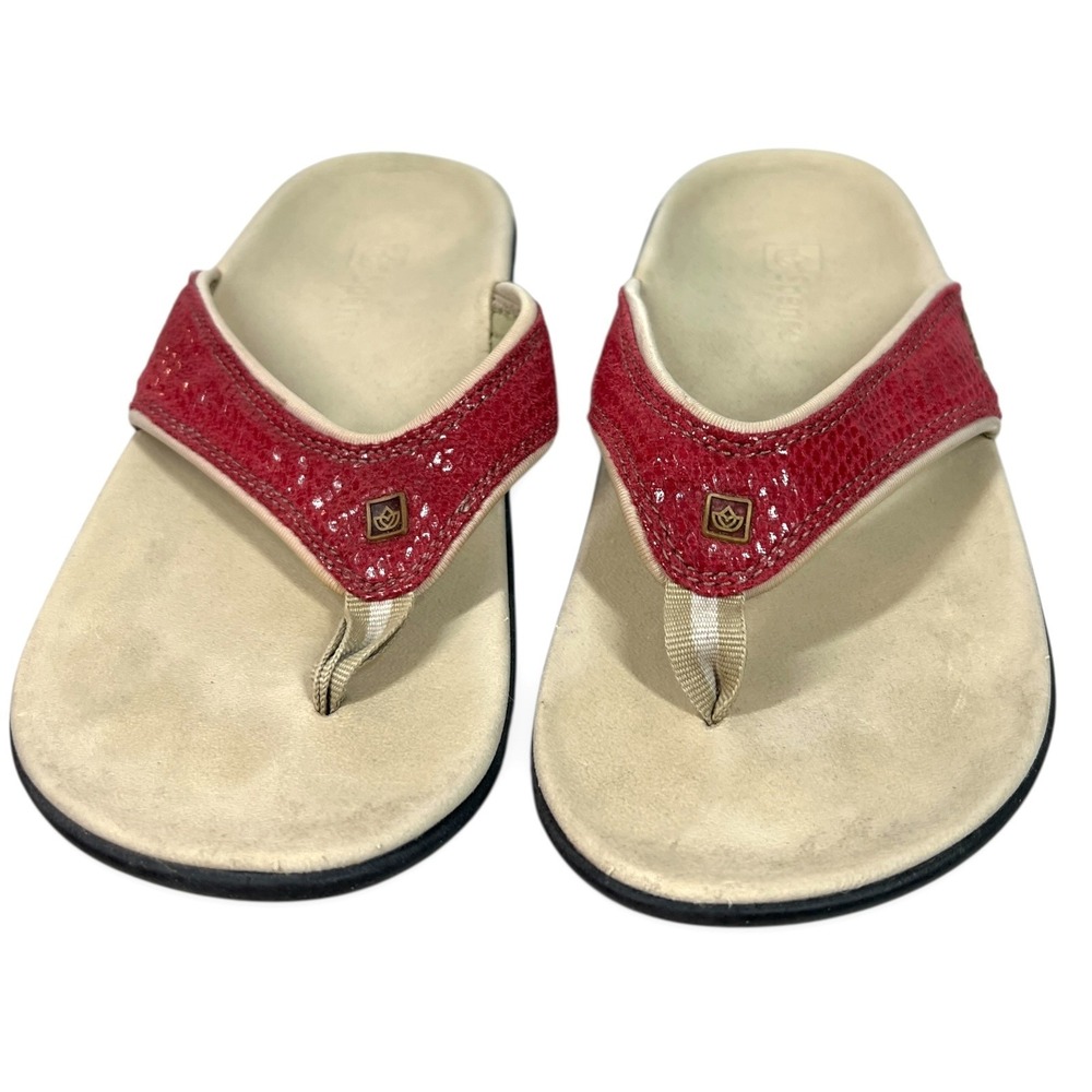 Spenco Yumi Thong Sandals Womens 7 Red Croc Embossed Flip Flops Beach Orthotic